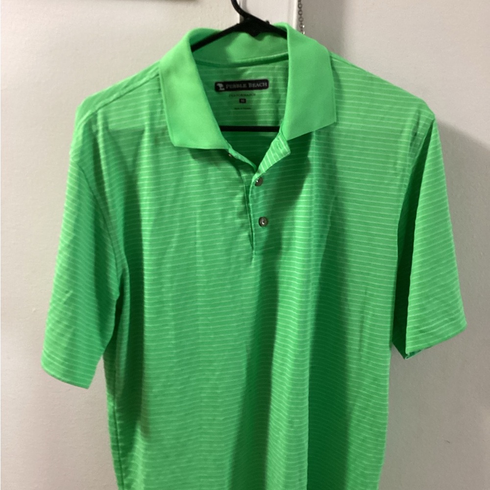 Pebble Beach Bright Green Striped Polo Shirt